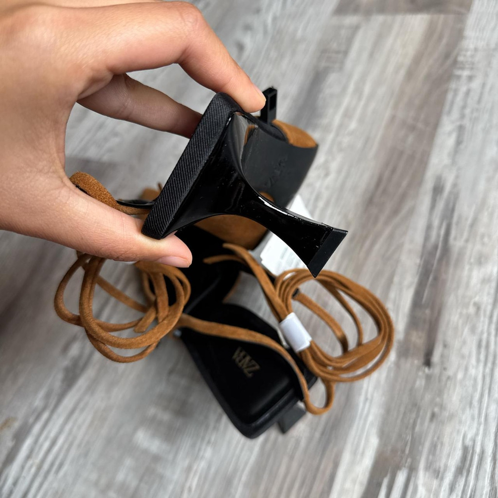 ZARA LACE-UP LEATHER SLINGBACK HEELS - BRAND NEW WITH TAGS - Picture 8 of 8